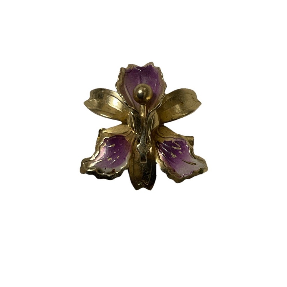 Vintage Purple & Gold Tone Calla Lily Flower Brooch Lapel Pin Pinback